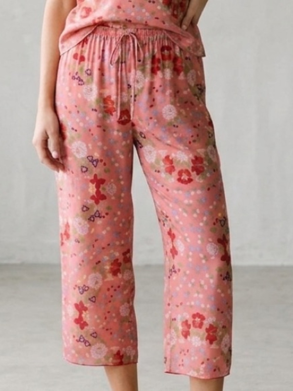 Josie Natori Vintage Pink Pajama Lounge Cropped Pants